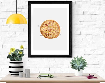 Pop Art Food Drawing -  Trendy Printable, Funky Food Aesthetic, Whimsical Kitchen Decor, Digital Print, locally made - "The Za"