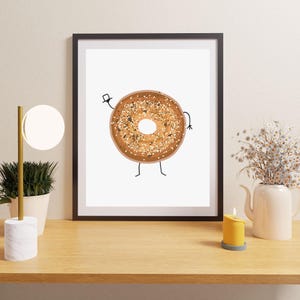 Pop Art Food Drawing -  Trendy Printable, Funky Food Aesthetic, Whimsical Kitchen Decor, Digital Print, locally made - &quot;The Bagel&quot;