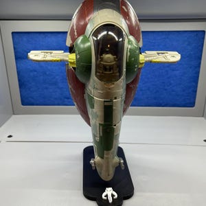 Star Wars Micro Galaxy Squadron Boba Fett’s Slave 1 3D Printed Display Stand - Mandalorian Logo