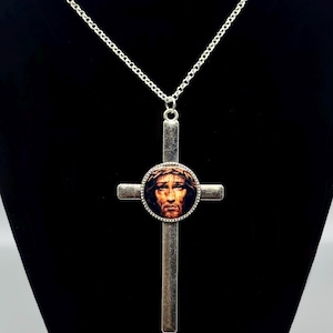 Cross Pendant Necklace, Agonizing Jesus Christ, Precious Blood, Holy Face, Medal