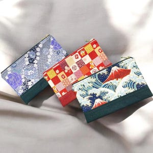 Japanese Fabric Zipper Pouch | Large Kimono Pattern Makeup Bag | Elegant Washi-Inspired Clutch with Inner Lining