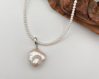 Minimalistiskt pärlhalsband, S925 silverbarockhänge