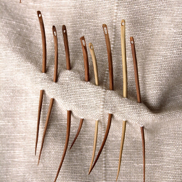 Handmade wooden needles made from thorns of the May-tree