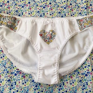 Women&#39;s bikini panties knickers handmade crisp white cotton Liberty Tana Lawn organic