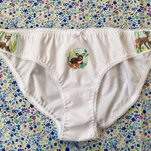 Women&#39;s bikini panties knickers handmade crisp white cotton deer fawn oeko tex