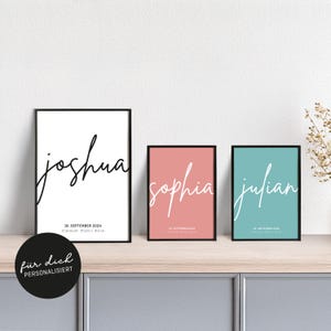 Plakat Geburt // personalisiert // schwarzweiß // rosa // blau