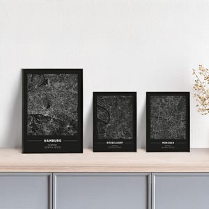 Plakat Stadtplan // Berlin // Bremen // Dortmund // Düsseldorf // Frankfurt // Hamburg // Köln // Leipzig // München // schwarz