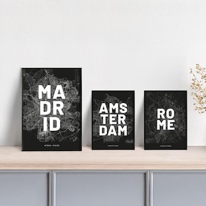 Plakat Stadtplan // Amsterdam // Barcelona // Dublin // London // Madrid // Oslo // Paris // Rom // Stockholm // Städte Europa // schwarz