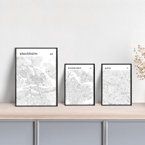 Plakat Stadtplan // Amsterdam // Barcelona // Dublin // London // Madrid // Oslo // Paris // Rom // Stockholm // Städte Europa // weiß