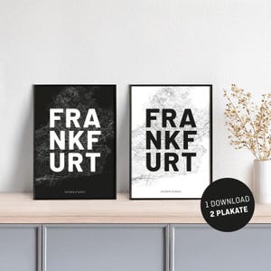 Poster stadsplattegrond // Frankfurt am Main // zwart-wit // 1 download – 2 posters