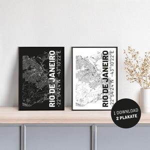 Plakat Stadtplan // Rio de Janeiro // schwarzweiß // 1 Download – 2 Plakate