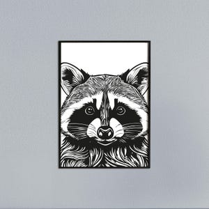 Tierplakat Waschbär // Schwarzweiß // Wandkunst // Illustration // Scribble