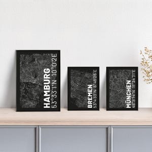 Plakat Stadtplan // Berlin // Bremen // Dortmund // Düsseldorf // Frankfurt // Hamburg // Köln // Leipzig // München // schwarz