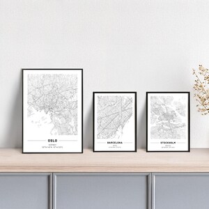 Plakat Stadtplan // Amsterdam // Barcelona // Dublin // London // Madrid // Oslo // Paris // Rom // Stockholm // Städte Europa // weiß