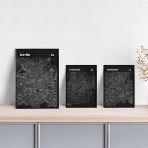 Plakat Stadtplan // Berlin // Bremen // Dortmund // Düsseldorf // Frankfurt // Hamburg // Köln // Leipzig // München // schwarz