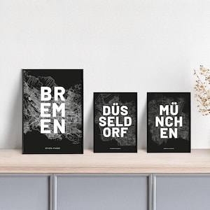 Plakat Stadtplan // Berlin // Bremen // Dortmund // Düsseldorf // Frankfurt // Hamburg // Köln // Leipzig // München // schwarz