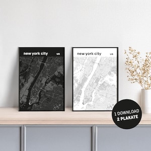 Plakat Stadtplan // New York City // schwarzweiß // 1 Download – 2 Plakate
