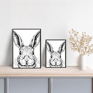 Tierplakat Hase // Schwarzweiß // Wandkunst // Illustration // Scribble