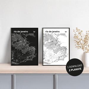 Plakat Stadtplan // Rio de Janeiro // schwarzweiß // 1 Download – 2 Plakate