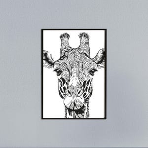 Tierplakat Giraffe // Schwarzweiß // Wandkunst // Illustration // Scribble