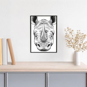 Tierplakat Nashorn // Schwarzweiß // Wandkunst // Illustration // Scribble