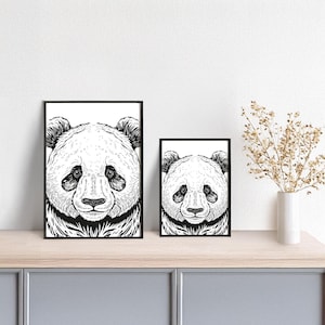Tierplakat Panda // Schwarzweiß // Wandkunst // Illustration // Scribble