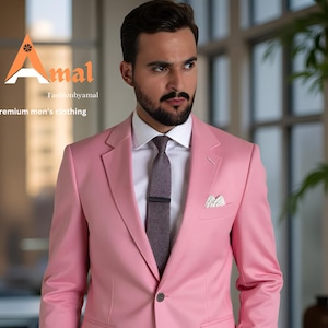 FASHIONBYAMAL, Men’s Pink two piece suit, wedding suit,Anniversary Suit, Gift for Boyfriend , Groomsmen suit, slim fit,