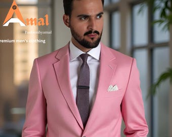 Men's Pink Two-Piece Suit: Slim Fit Wedding Anniversary Suit