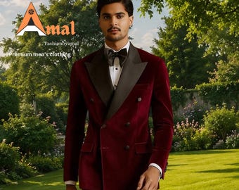 Men’s Maroon double breasted Two Piece Suit: Anniversary, Groomsmen, Wedding bespoke formal wear suit