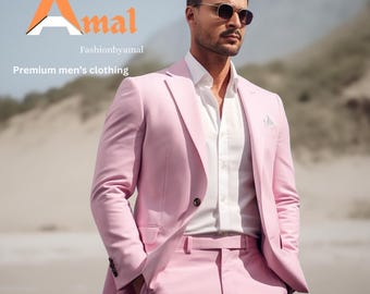 Men's Baby Pink Suit: Slim Fit Two-Piece Wedding Suit