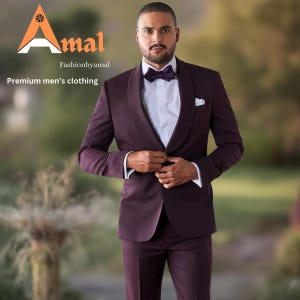 FASHIONBYAMAL, Men’s wine tuxedo two piece suit , wedding suit,Anniversary Suit, Gift for Boyfriend , Groomsmen suit, slim fit,