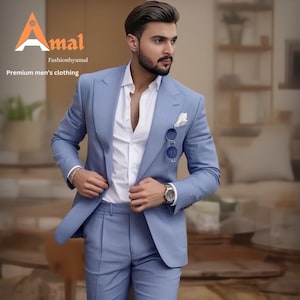 FASHIONBYAMAL, suit for men,sky blue 2 piece suit for men Engagement suit, Anniversary Suit, Gift for Boyfriend , Groomsmen suit, slim fit