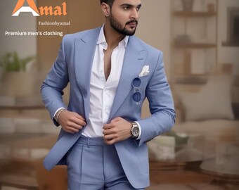 Sky Blue Suit for Men: Slim Fit Two-Piece Engagement Suit