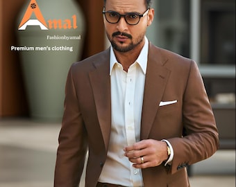 Traje marrón ajustado: traje de aniversario de bodas para hombre, conjunto de ropa formal