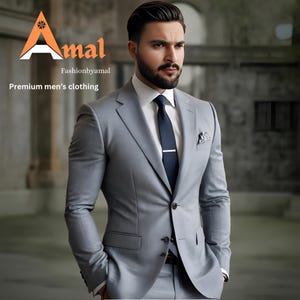 FASHIONBYAMAL, Men’s Grey two piece, wedding suit,Anniversary Suit, Gift for Boyfriend , Groomsmen suit, slim fit, summer suits