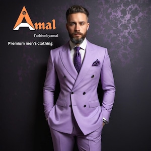 FASHIONBYAMAL, purple double breasted 2 piece suits, Engagement suit, Anniversary Suit, Gift for Boyfriend , Groomsmen suit,Party suits