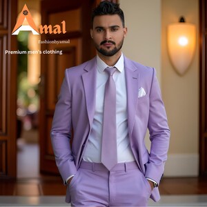 FASHIONBYAMAL, Men’s lavender two piece suit, wedding suit,Anniversary Suit, Gift for Boyfriend , Groomsmen suit, slim fit, business suit