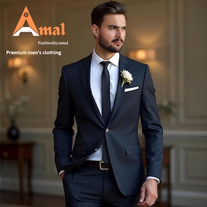 Men’s stylish black two piece suit, wedding suit,Anniversary Suit, Gift for Boyfriend , Groomsmen suit, slim fit,