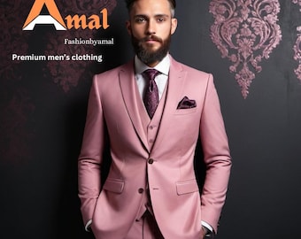 FASHIONBYAMAL Pink Suit: Bespoke 3-Piece Wedding Prom Outfit