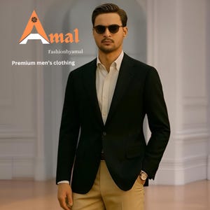 FASHIONBYAMAL, Men’s black two piece wedding suit,Anniversary Suit, Gift for Boyfriend , Groomsmen suit, slim fit,