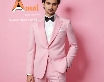 Men’s Pink Tuxedo Two Piece Suit: Anniversary, Groomsmen, Wedding bespoke formal wear suit
