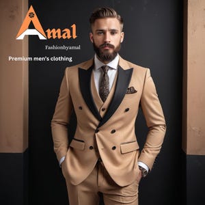 FASHIONBYAMAL, klassischer brauner 3-Teiler für Männer, Partykleidung, Bräutigams-Männeranzug, Outfit-Hochzeitsanzüge, Groomsmen-Anzug, Kostümanzug