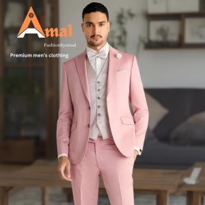 FASHIONBYAMAL ,Men’s pink three Piece suit for men, party wear, grooms men suit, outfit wedding prom bespoke, Groomsmen Suit,custom tailore