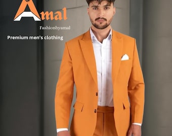 Men's Mustard Two-Piece Bespoke Suit, Anniversary Gift