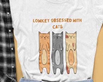 Lowkey Obsessed with Cats Shirt – Funny Cat Lover T-Shirt, Cute Kitty Graphic Tee, Crazy Cat Lady Gift, Cat Obsession Shirt, Pet Humor Tee