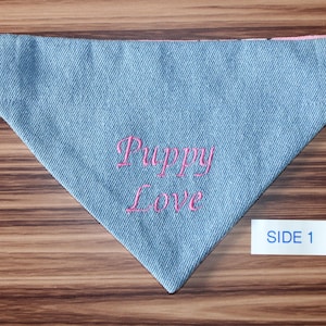 Denim Embroidered, Reversible, Over the Collar dog bandana
