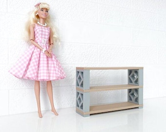 Miniature Mid-Century Modern Breeze Blocks Bookshelf Diamond 1:6 Scale Dollhouse Furniture