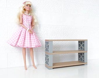 Miniature Mid-Century Modern Breeze Blocks Bookshelf X-Square 1:6 Scale Dollhouse Furniture