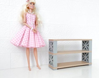 Miniature Mid-Century Modern Breeze Blocks Bookshelf Lotus 1:6 Scale Dollhouse Furniture