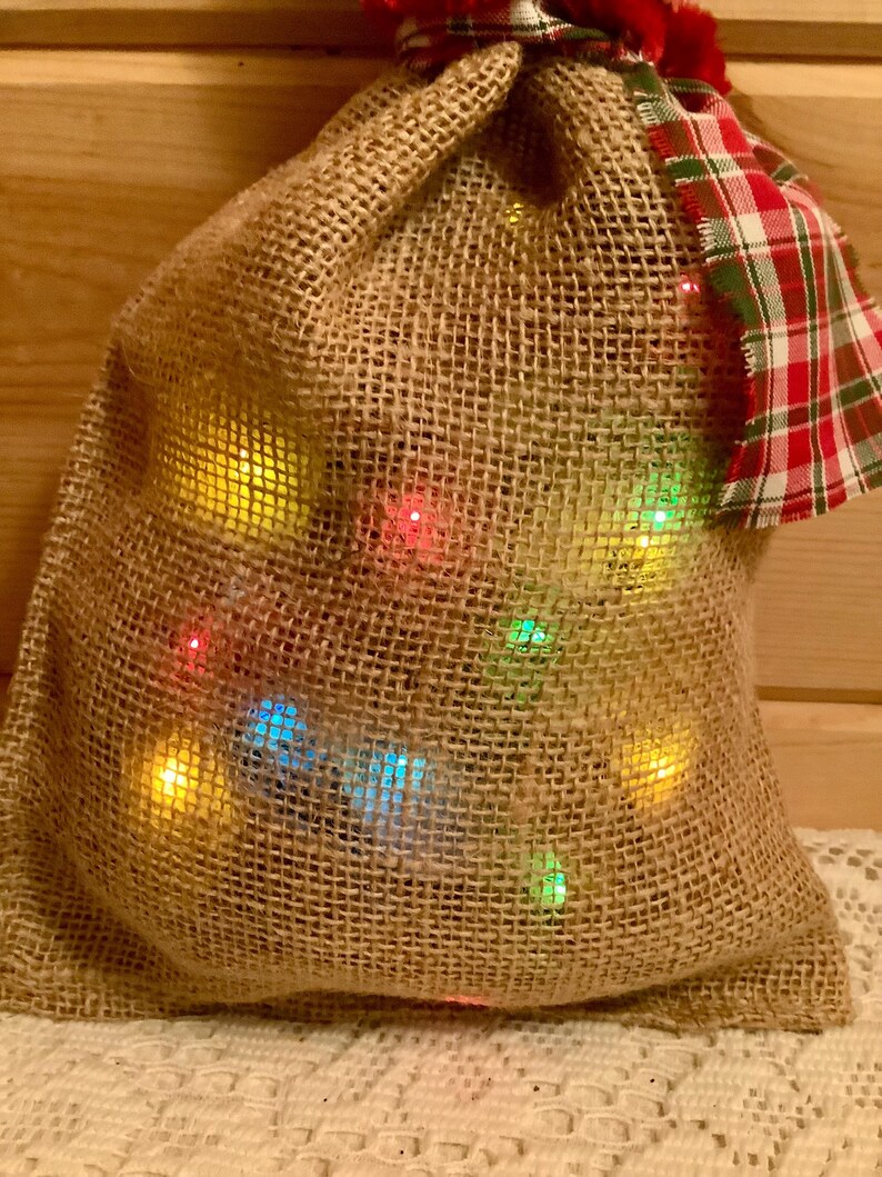 Rustic Burlap Light up Christmas Bag- Handmade Farmhouse Holiday ...